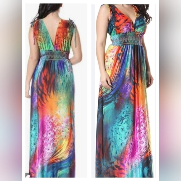 1181)Monica Fashion Women's Sleeveless Boho,Vneck, Backless, Maxi Dress Size 3XL - Picture 13 of 13